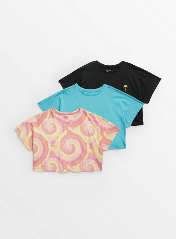 Tie Dye & Plain Cropped T-Shirts 3 Pack  6 years